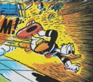 Stripafbeelding van Donald Duck als brandweerman