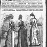 Het voorblad van het modetijdschrift De Gracieuse (1888) met een zwart-witafbeelding van drie vrouwen in chique jurken. 