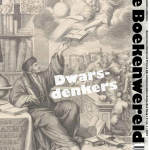 De kaft van het Dwarsdenkers-exemplaar van tijdschrift De Boekenwereld met hierop een gravure van Erasmus die vanuit de hemel een boek aangereikt krijgt.