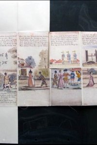 Een opengevouwen 'harlequinade'-vouwboek