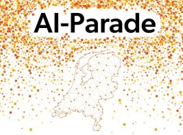 Kaart van Nederland met stippen eromheen, en bovenaan de tekst AI-Parade.