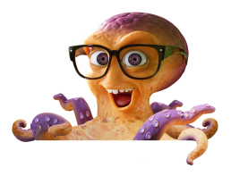 Een octopus met een bril op.