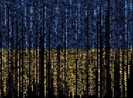 Vlag van Oekraïne gemaakt van computercodes.