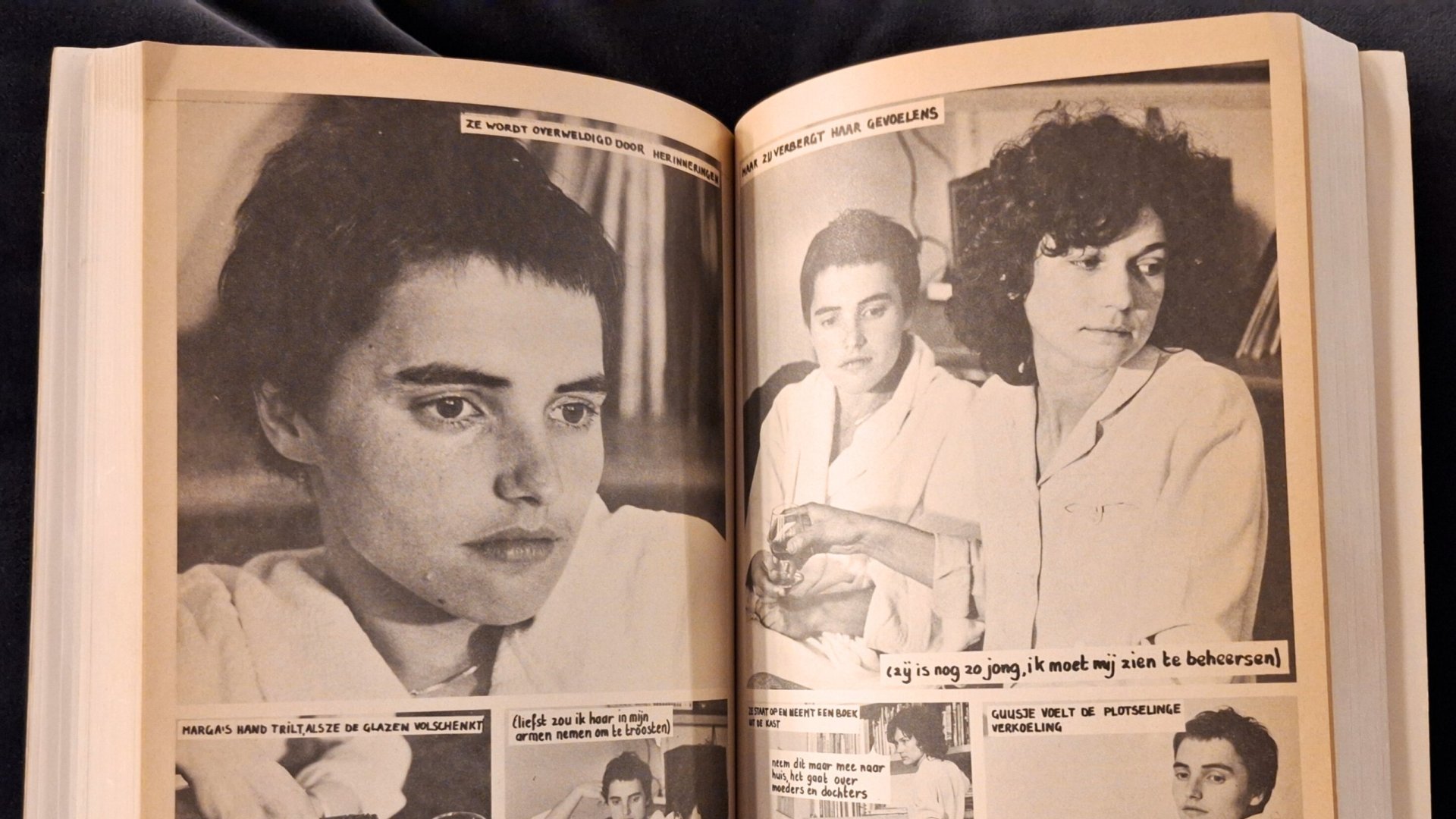Twee pagina's uit een fotostrip over twee lesbische vrouwen