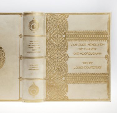Perkamenten boekband van Van oude menschen van Couperus met art-nouveau-afbeelding