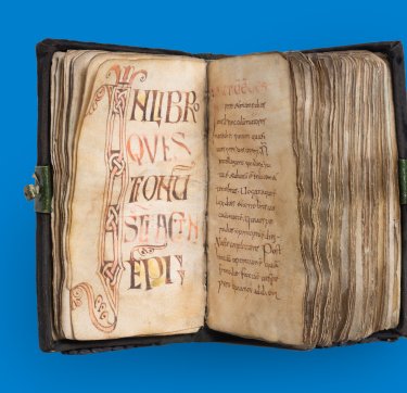 Twee pagina's van een handgeschreven manuscript, rijk versierd