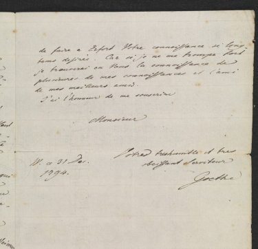 Brief van Johann Wolfgang von Goethe aan Rijklof Michael van Goens
