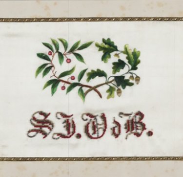 Omslag album, met bloemtakken en initialen.