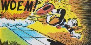 Stripafbeelding van Donald Duck als brandweerman