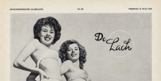 Cover van tijdschrift De Lach, 21 juli 1961. Op de foto staan 2 lachende vrouwen in bikini. 