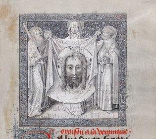 Tekst uit getijdenboek Philips van Bourgondië met afbeelding van Jezus