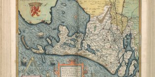 Kaart uit Atlas Ortelius met de Noordzee onderaan.