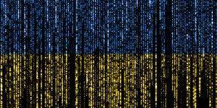 Vlag van Oekraïne gemaakt van computercodes.