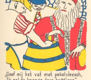 Signatuur: BJ 51938. Tekening van Sinterklaas met twee mannen rond een ton.