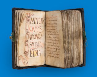 Twee pagina's van een handgeschreven manuscript, rijk versierd