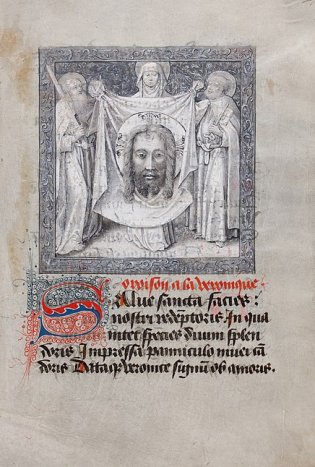 Tekst uit getijdenboek Philips van Bourgondië met afbeelding van Jezus