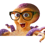 Een octopus met een bril op.