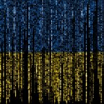 Vlag van Oekraïne gemaakt van computercodes.