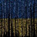 Vlag van Oekraïne gemaakt van computercodes.