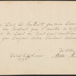 Gescande pagina uit het alba amicorum van Elisabeth Constantia Sophia Röell. Op de vergeelde pagina staat een handgeschreven tekst.