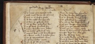 Handgeschreven zinnen uit het Haags liederenhandschrift.