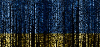 Vlag van Oekraïne gemaakt van computercodes.