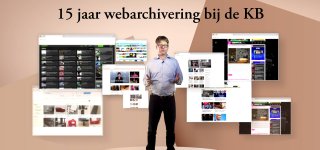 Foto van conservator Kees Teszelszky tussen plaatjes van websites.