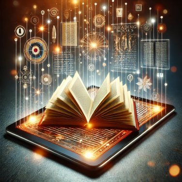 Een AI-gegenereerde afbeelding van een boek dat op een tablet ligt.