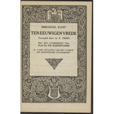 De kaft van Immanuel Kant's 'Ten Eeuwigen Vrede'