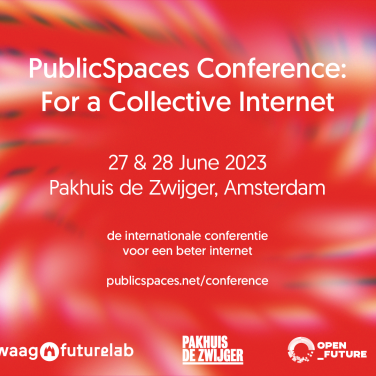 Aankondiging PublicSpaces Conference met praktische informatie over tijd, locatie en organisatoren.